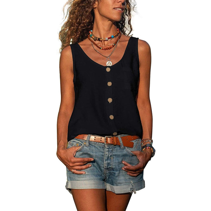 Diane | Women’s Sleeveless V-Neck Button-Up Blouse