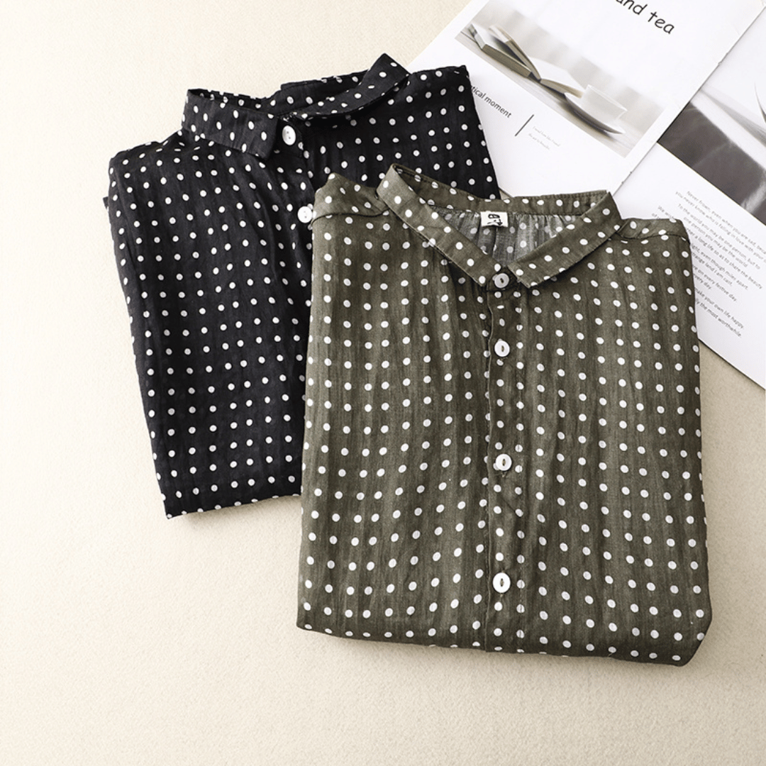 Riona | Women’s Linen Polka-Dot Blouse