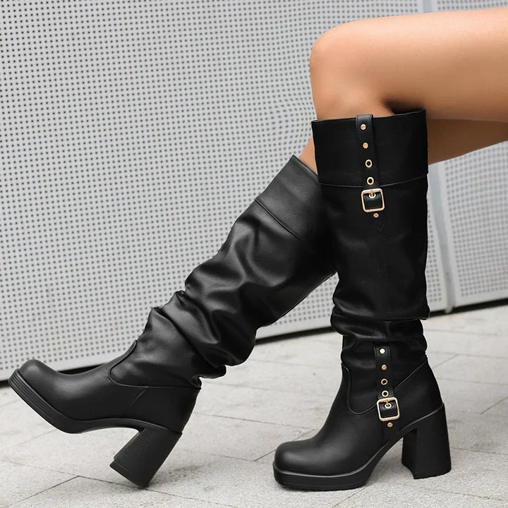 Cecilia | Women’s Knee High Leather Block Heel Boots