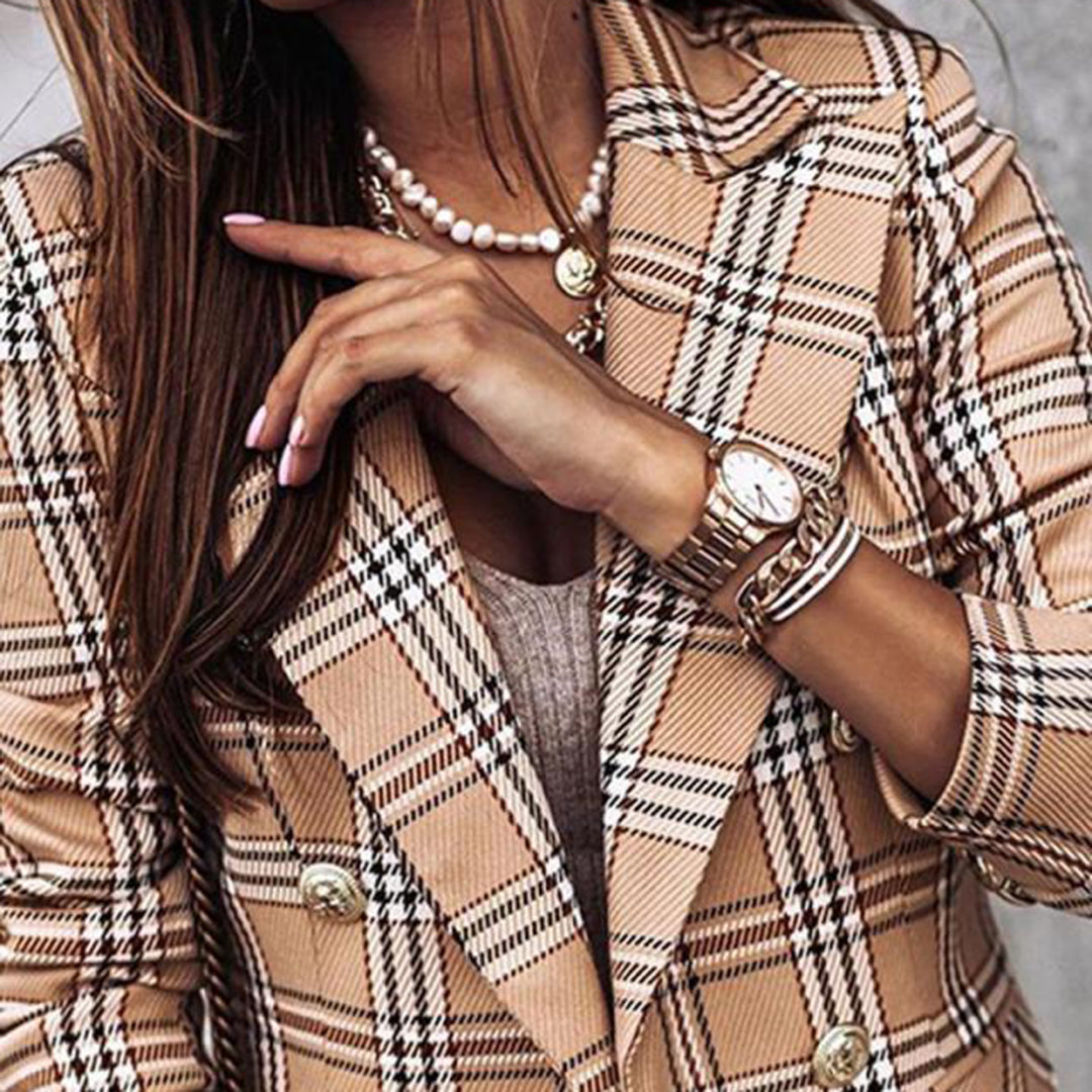 Linda | Women’s Checkered Double-Breasted Blazer