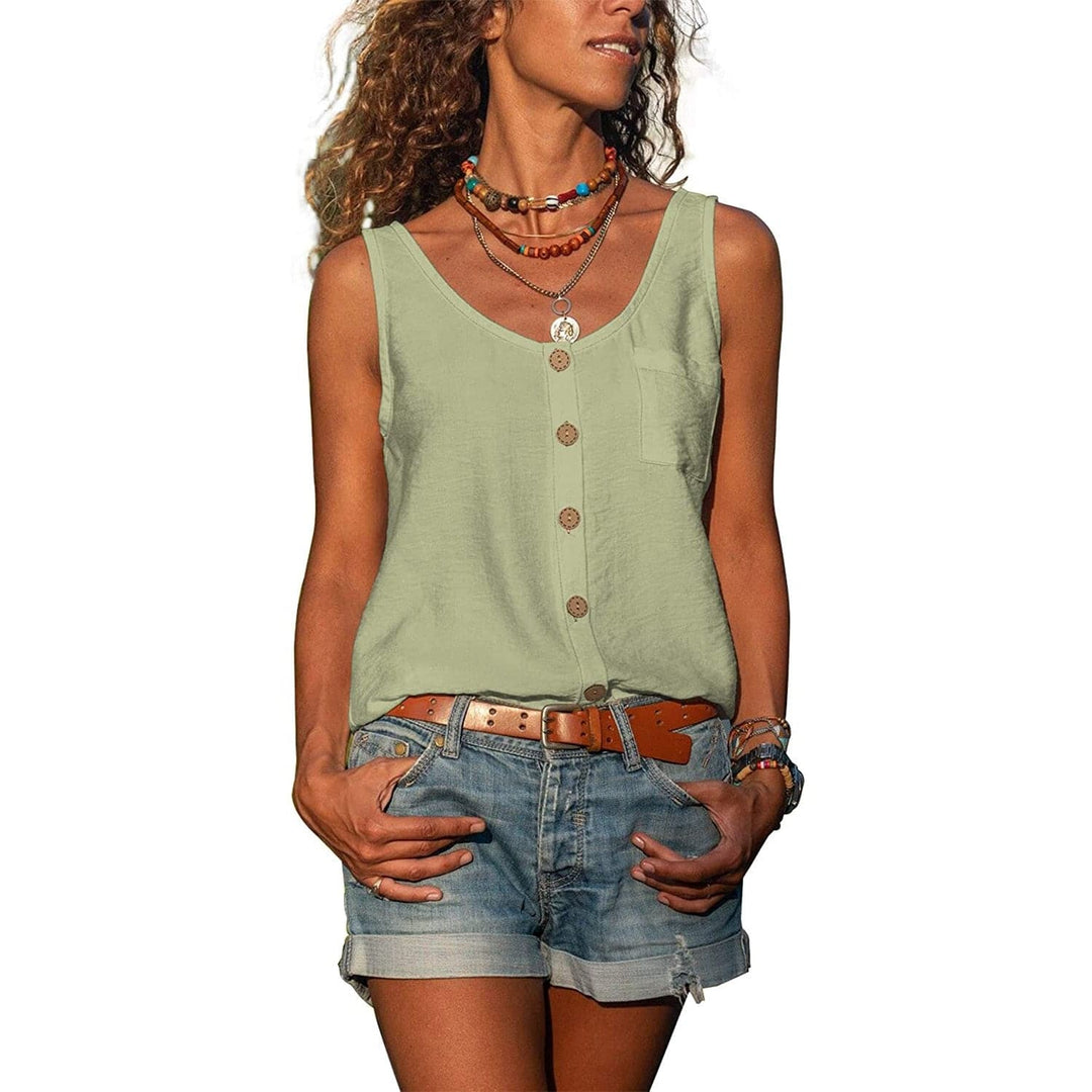 Diane | Women’s Sleeveless V-Neck Button-Up Blouse