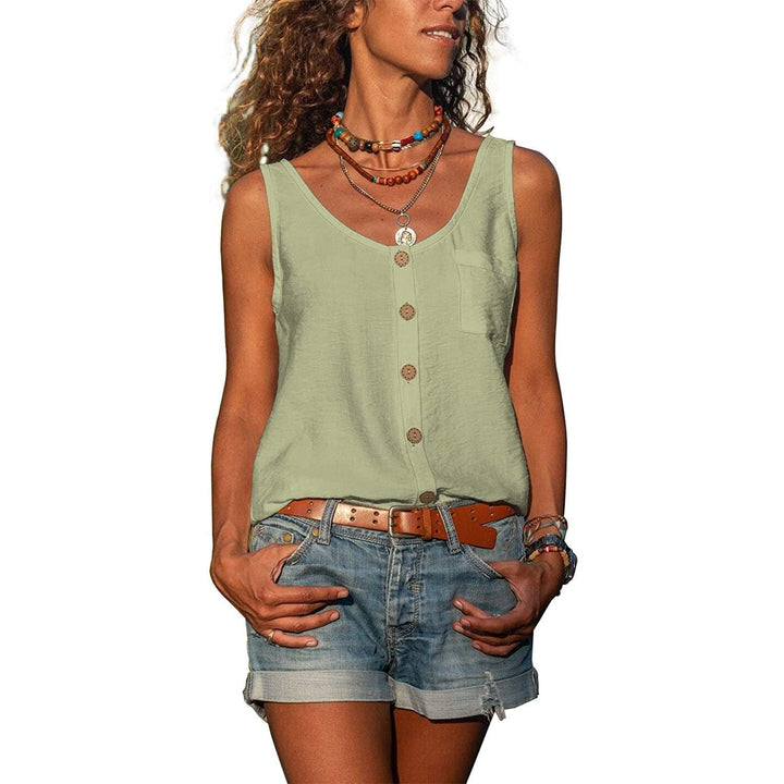 Diane | Women’s Sleeveless V-Neck Button-Up Blouse