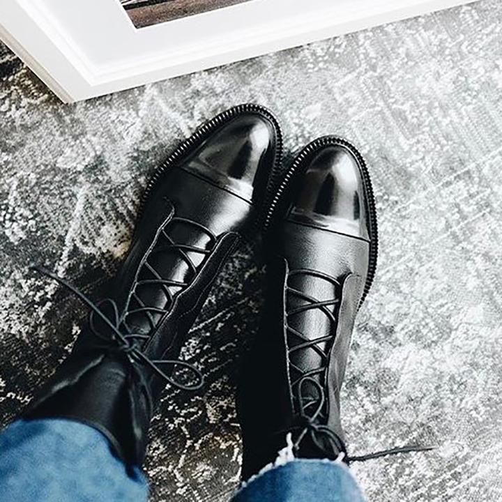 Chesca | Women’s Leather Lace-Up Mid-Height Boots