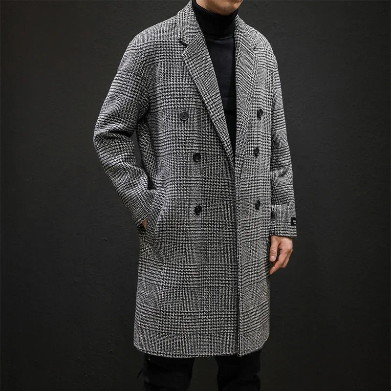 Harvey | Men’s Double-Breasted Houndstooth Overcoat