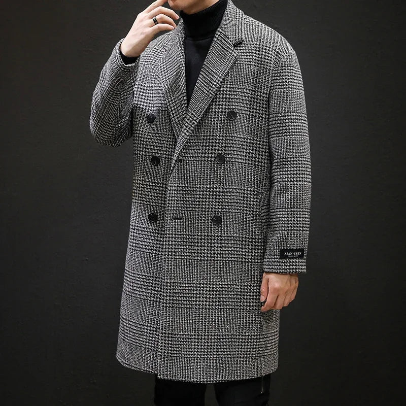 Harvey | Men’s Double-Breasted Houndstooth Overcoat