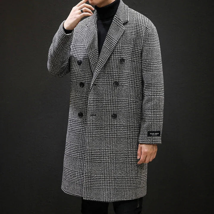 Harvey | Men’s Double-Breasted Houndstooth Overcoat