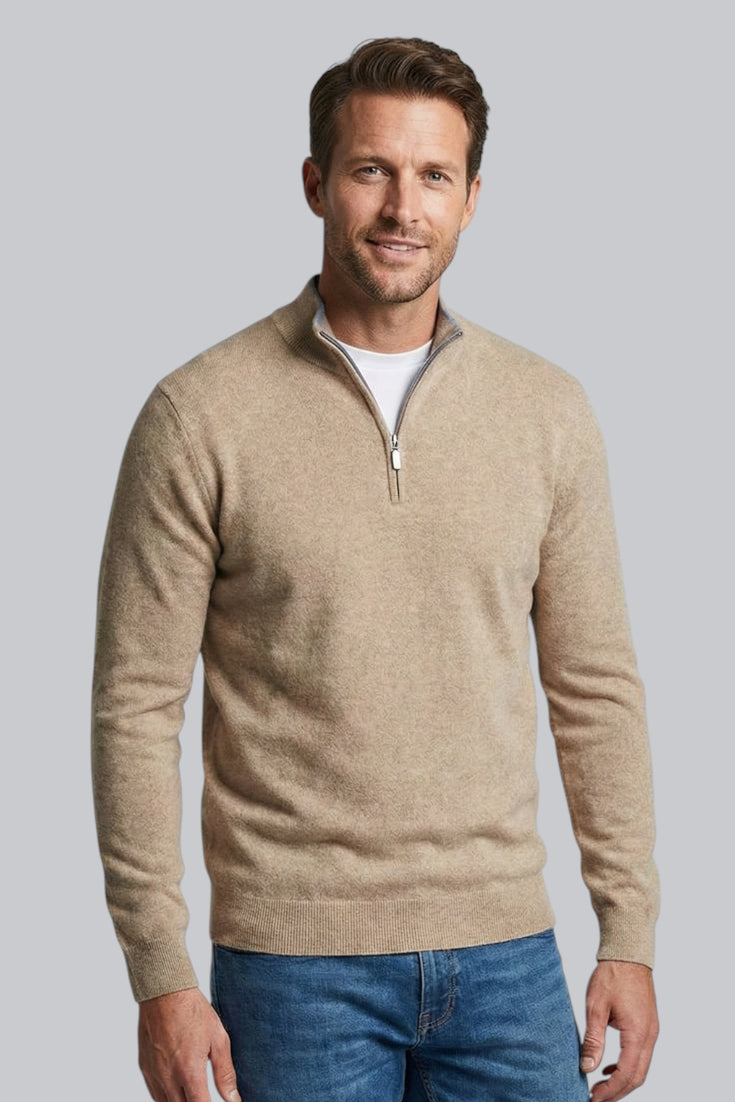 Men’s Ribbed Sweater with Zip Closure and Mock Neck