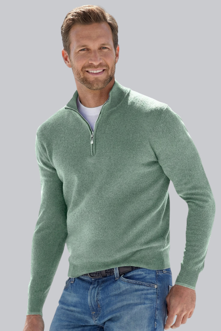 Men’s Ribbed Sweater with Zip Closure and Mock Neck