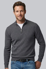 Men’s Ribbed Sweater with Zip Closure and Mock Neck