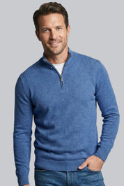 Men’s Ribbed Sweater with Zip Closure and Mock Neck