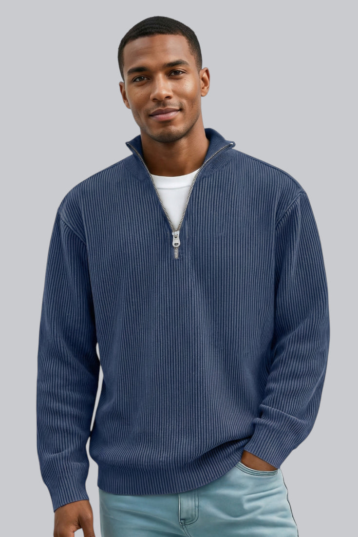 Men’s Knitted Sweater with Zip Closure and Soft Touch