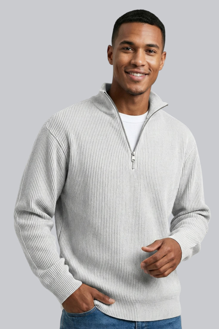 Men’s Knitted Sweater with Zip Closure and Soft Touch