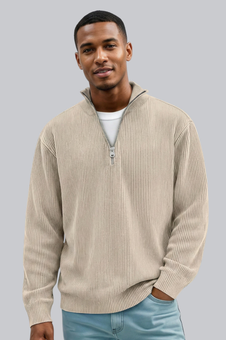 Men’s Knitted Sweater with Zip Closure and Soft Touch