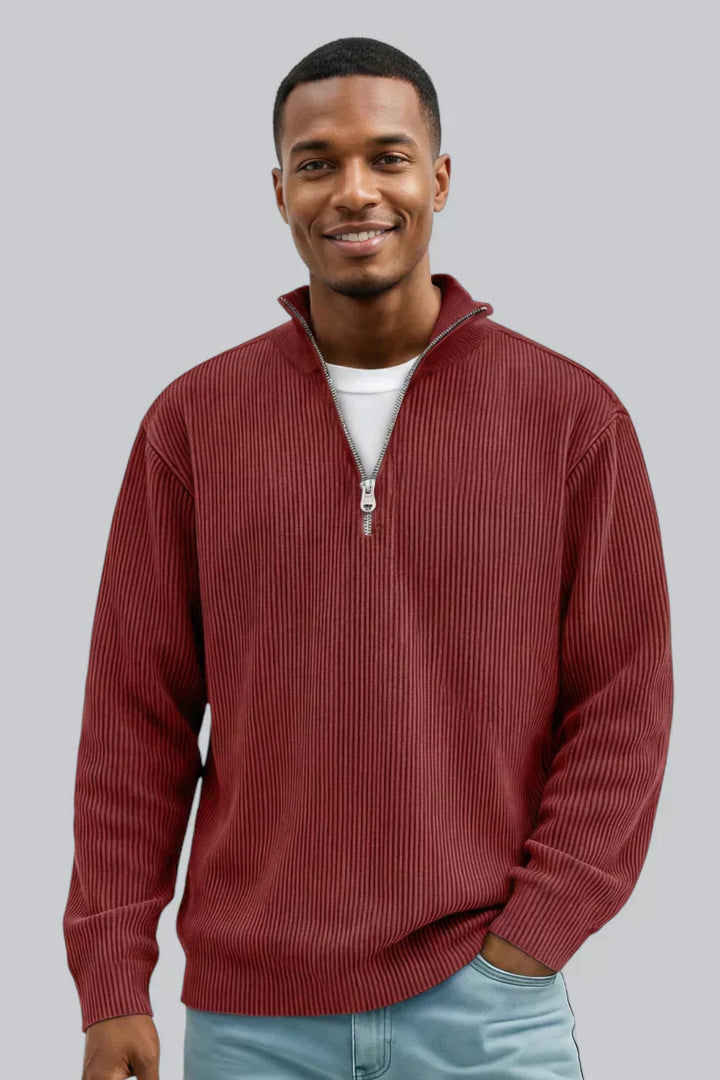 Men’s Knitted Sweater with Zip Closure and Soft Touch