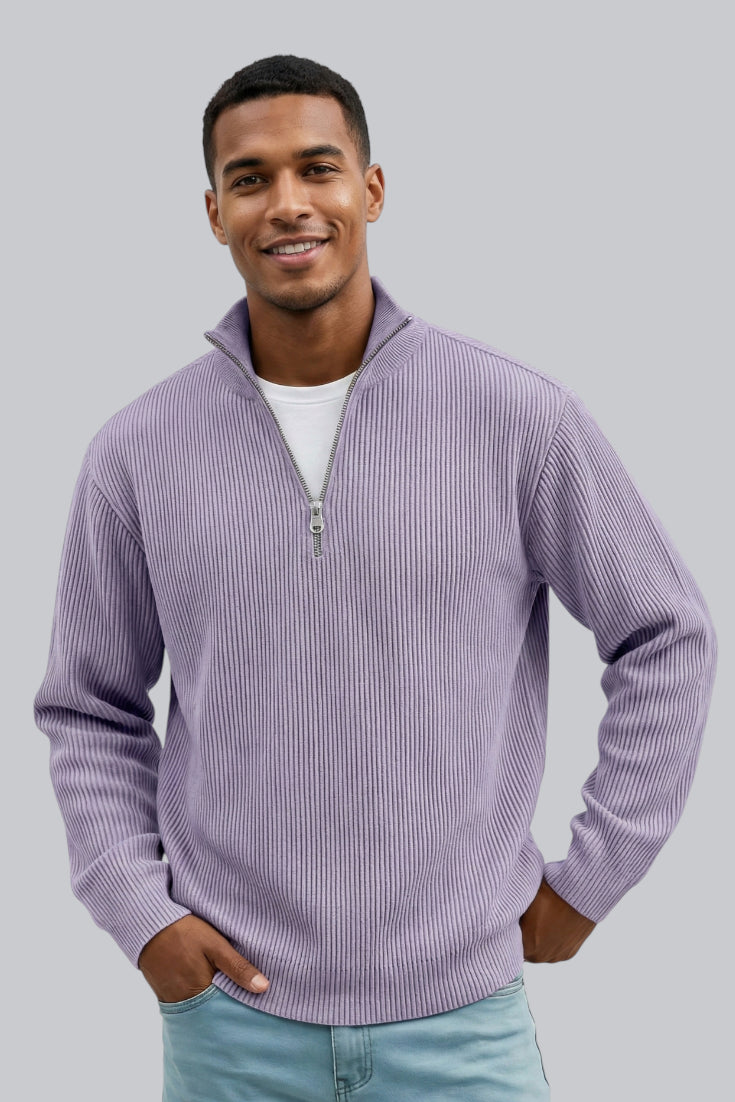 Men’s Knitted Sweater with Zip Closure and Soft Touch