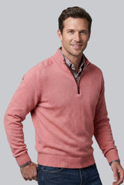 Men’s Knitted Quarter Zip Jumper with Ribbed Hem and Long Sleeves