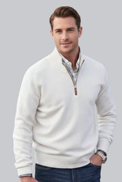 Men’s Knitted Quarter Zip Jumper with Ribbed Hem and Long Sleeves