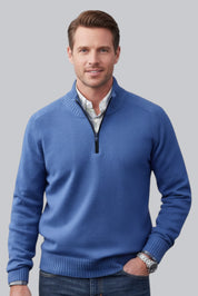 Men’s Knitted Quarter Zip Jumper with Ribbed Hem and Long Sleeves