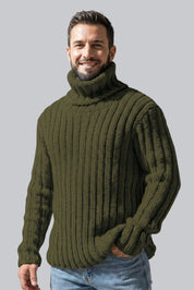 Men’s Chunky Roll Neck Jumper with Ribbed Cuffs and Long Sleeves