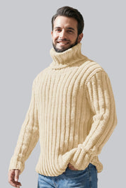 Men’s Chunky Roll Neck Jumper with Ribbed Cuffs and Long Sleeves