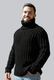 Men’s Chunky Roll Neck Jumper with Ribbed Cuffs and Long Sleeves