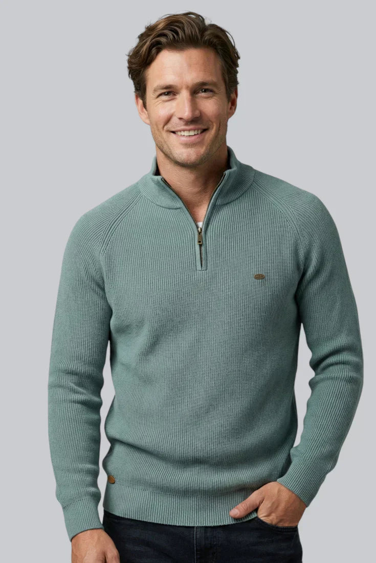 Men’s Ribbed Jumper with Zip Closure and Long Sleeves