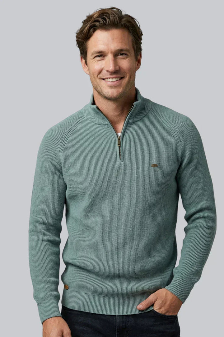 Men’s Ribbed Jumper with Zip Closure and Long Sleeves