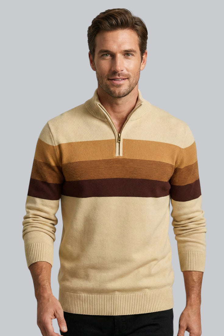 Men’s Striped Jumper with Zip Closure and Long Sleeves