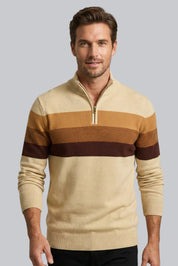 Men’s Striped Jumper with Zip Closure and Long Sleeves