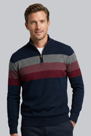 Men’s Striped Jumper with Zip Closure and Long Sleeves