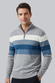 Men’s Striped Jumper with Zip Closure and Long Sleeves