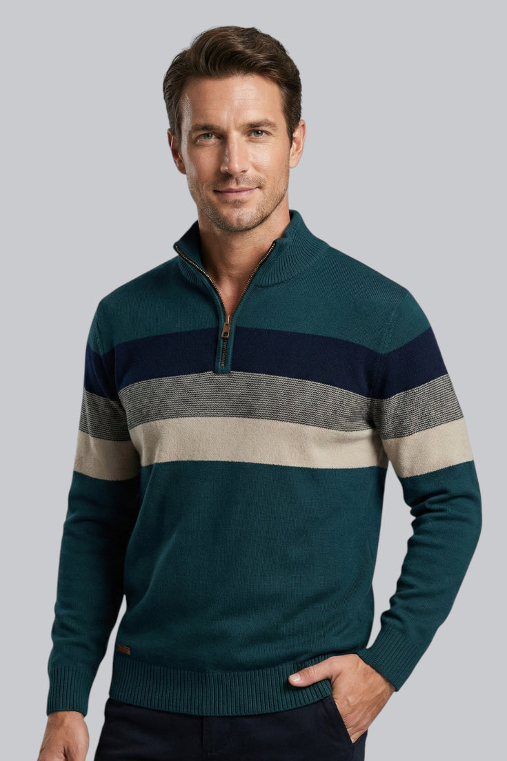 Men’s Striped Jumper with Zip Closure and Long Sleeves