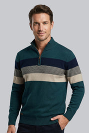 Men’s Striped Jumper with Zip Closure and Long Sleeves