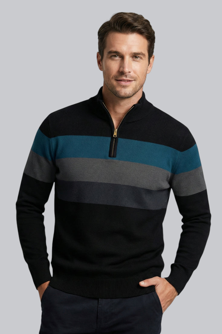 Men’s Striped Jumper with Zip Closure and Long Sleeves