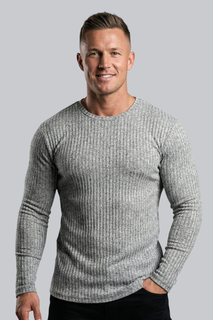 Men's Ribbed Crew Neck Jumper with Long Sleeves and Soft Touch