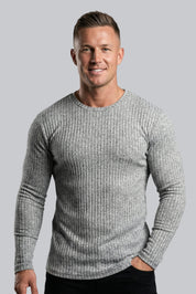 Men's Ribbed Crew Neck Jumper with Long Sleeves and Soft Touch