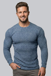 Men's Ribbed Crew Neck Jumper with Long Sleeves and Soft Touch