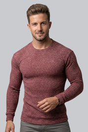 Men's Ribbed Crew Neck Jumper with Long Sleeves and Soft Touch