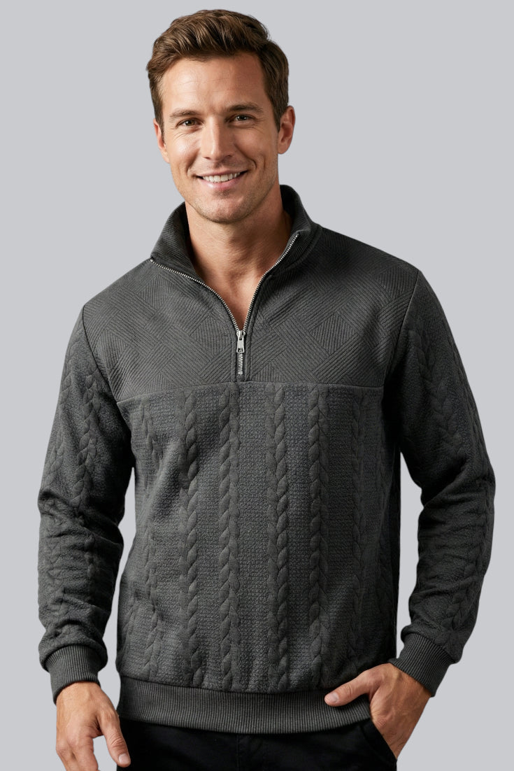 Men’s Knitted Jumper with Zip Closure and Long Sleeves