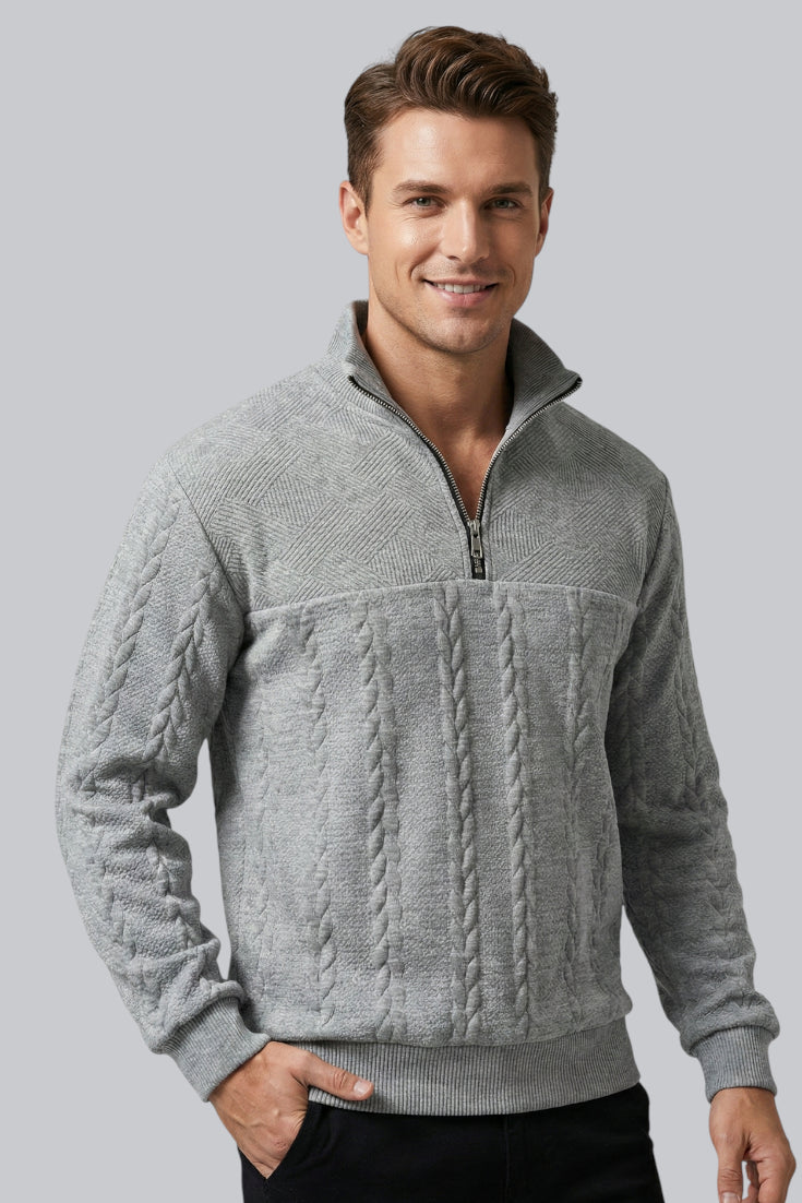 Men’s Knitted Jumper with Zip Closure and Long Sleeves