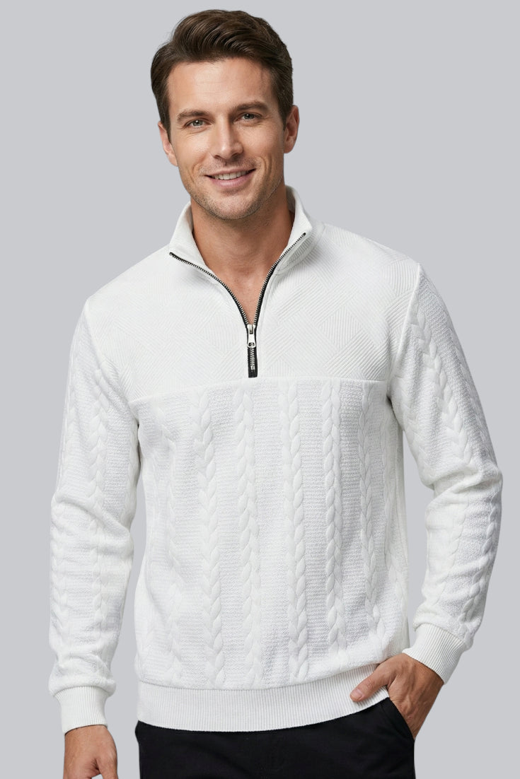 Men’s Knitted Jumper with Zip Closure and Long Sleeves