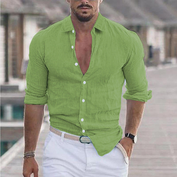 Lioreno | Men’s Linen Mandarin Collar Shirt