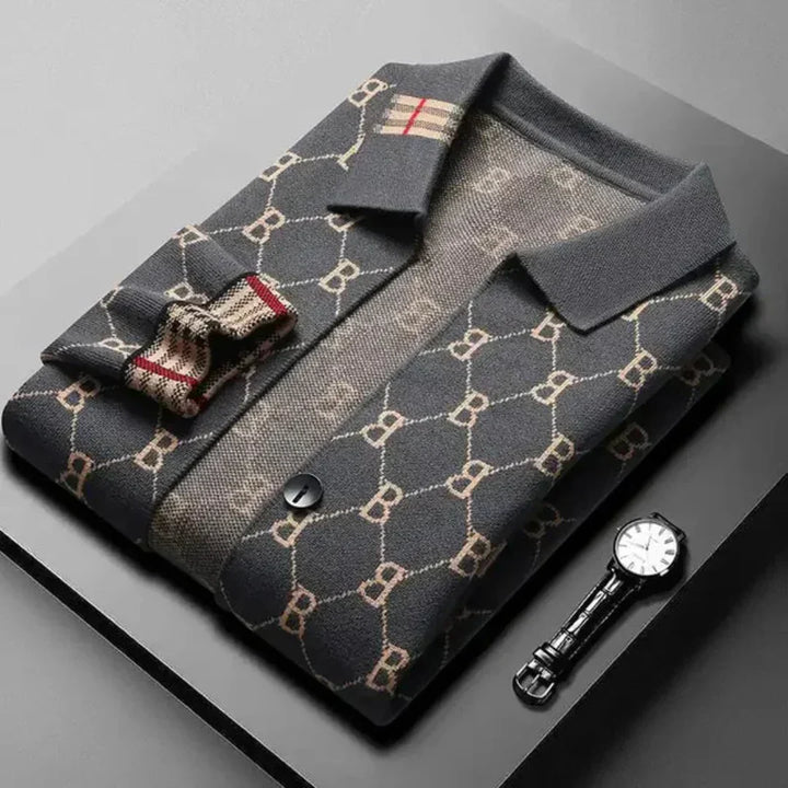 Lucieno | Men’s Woven Monogram Cardigan