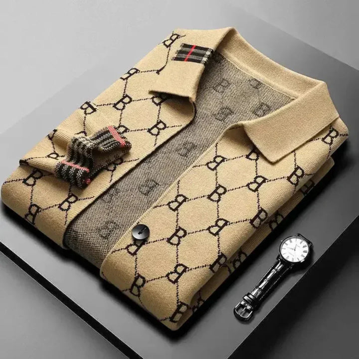 Lucieno | Men’s Woven Monogram Cardigan