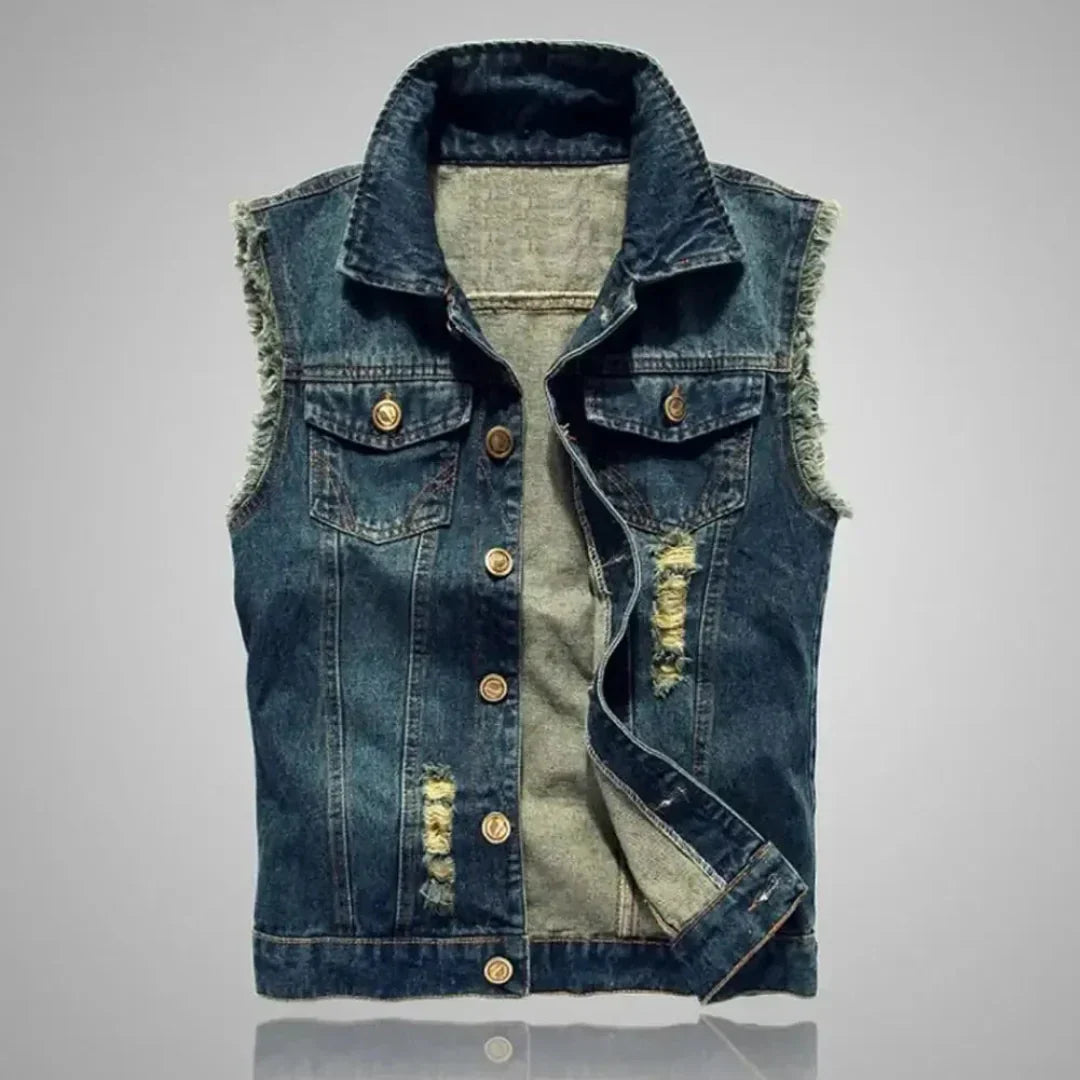 Rualo | Men’s Distressed Denim Vest