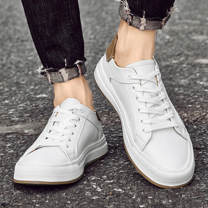 Luciento | Men’s White Leather Minimalist Sneakers
