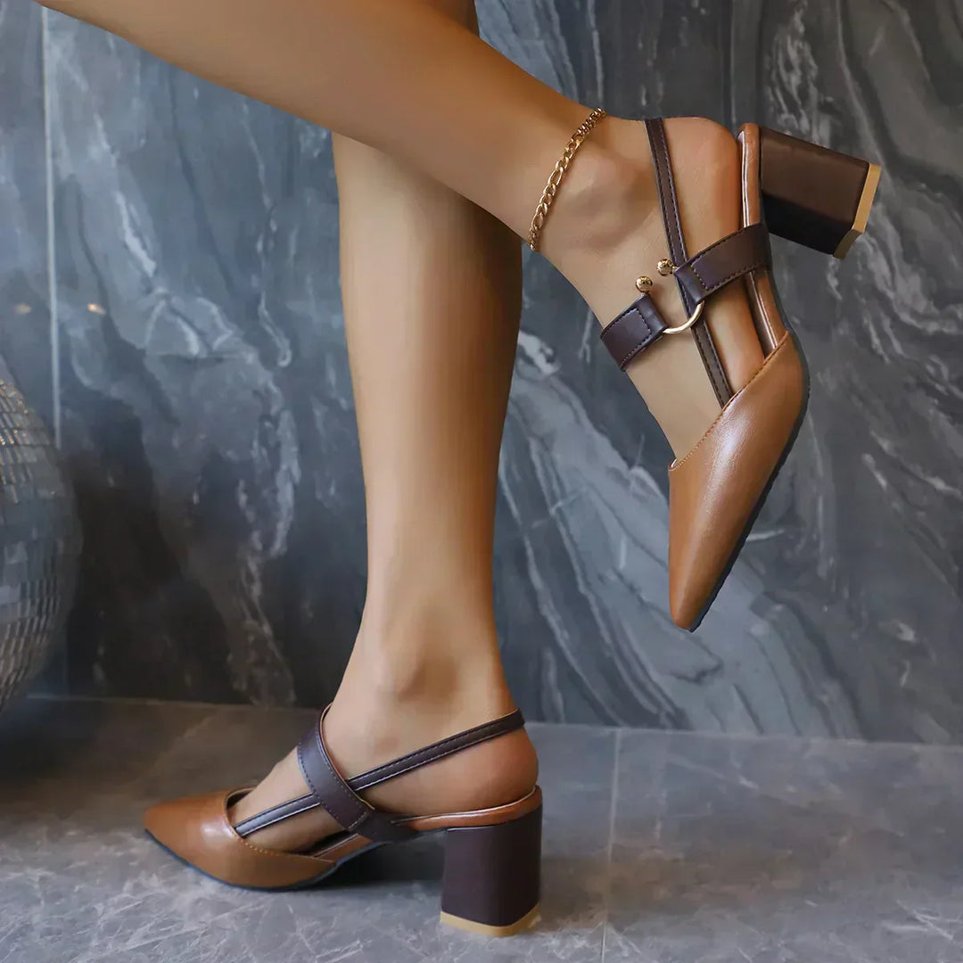 Ellen | Women’s Two Tone Slingback Block Heel Sandals