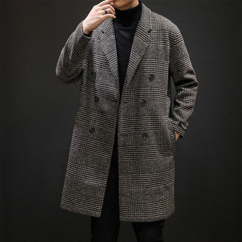Harvey | Men’s Double-Breasted Houndstooth Overcoat