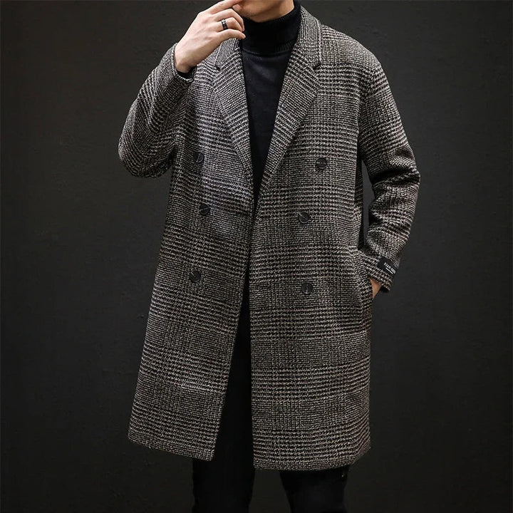 Harvey | Men’s Double-Breasted Houndstooth Overcoat