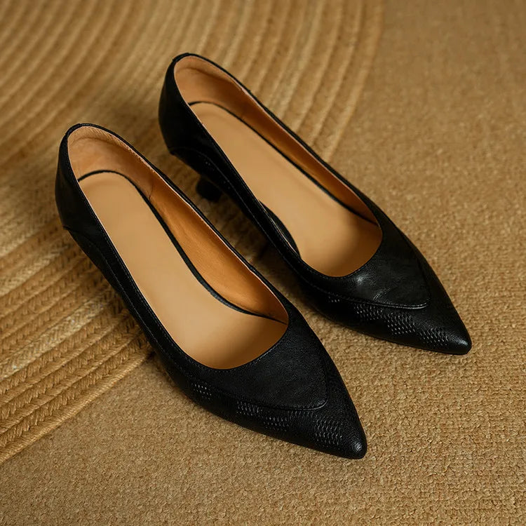 Clara | Women’s Genuine Leather Pointed Toe Kitten Heels